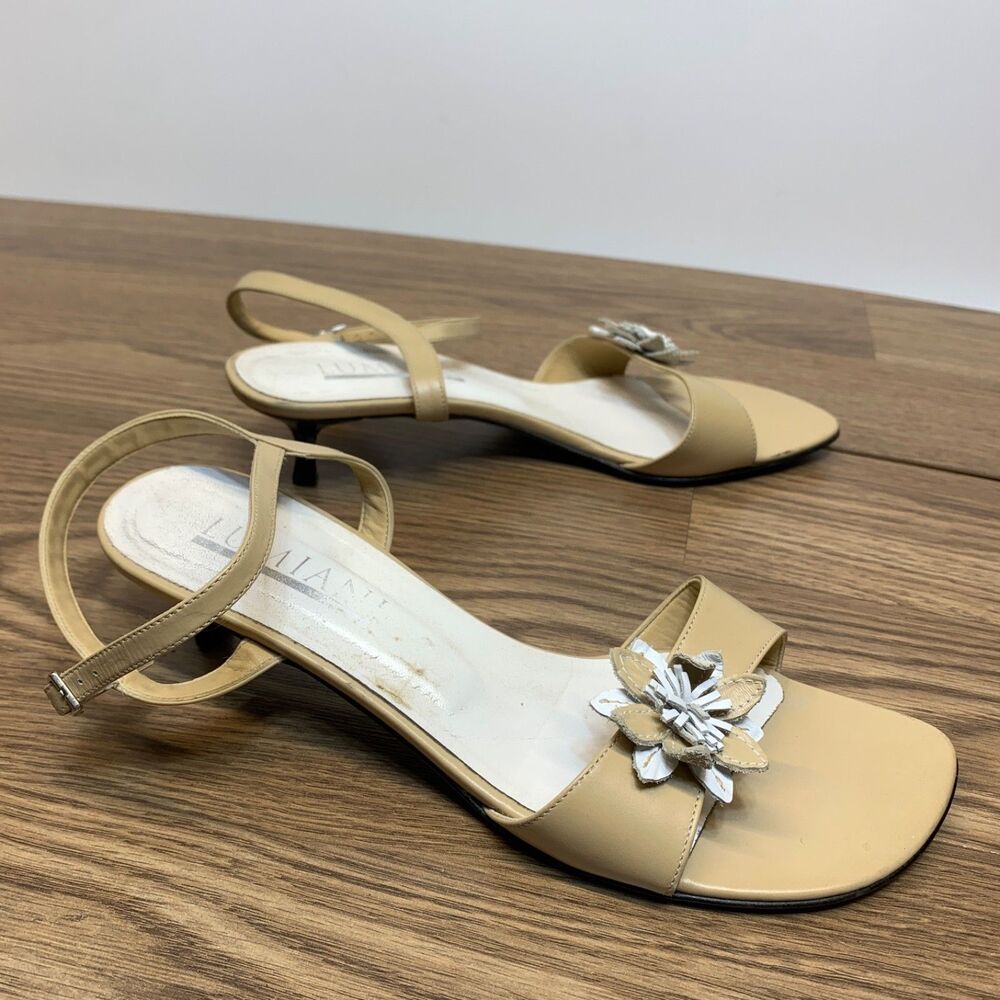 Lumiani Beige Flower Leather Kitten Heels Made In Italy 39 Size 8